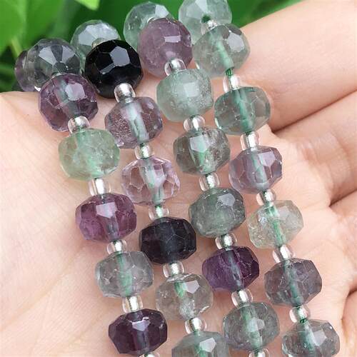 Faceted Colorful Fluorite Quartz Stone Beads Column Shape Na