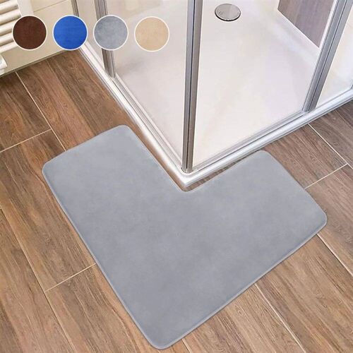 Coral Fleece L-shaped Floor Mat Non Slip Corner Soft Bathroo
