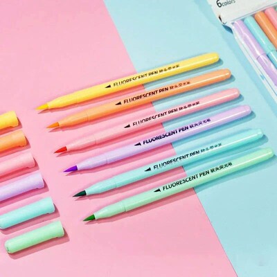 6 colors Soft Brush Fluorescence Pen Set Pastel Markers Brus