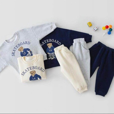 2022 Spring New Baby Girls Cute Bear Fashion Letter Sets Boy