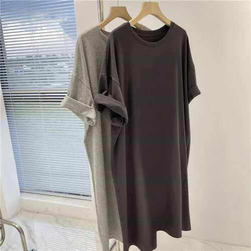 Women Clothing Solid Dress Short Sleeve Casual Loose