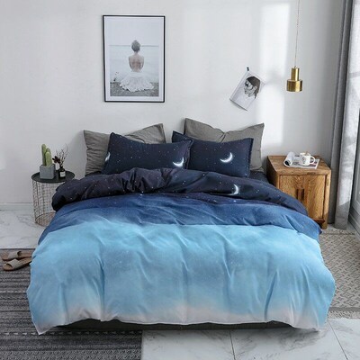 Starry Night Sky Bedding Sets Moon and Star Pattern Gradient
