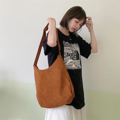 Women Striped Corduroy Bags Simple  Zipper Crossbody & Shoul