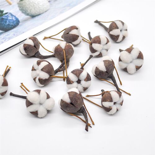 12Pcs Artificial Kapok Head Natural Dried Flower Cotton Swab