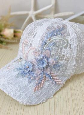 Summer+Thin+Lace+Peaked+Cap+Womens+Embroidered+Flower+Mesh