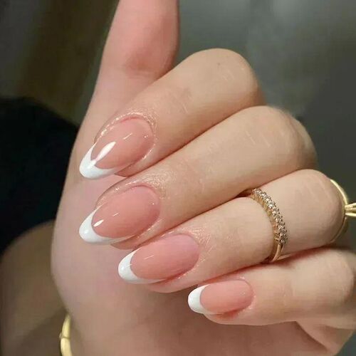 24Pcs Short Almond Press on nails French Tips Press on nails