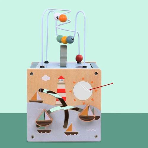 Wooden Activity Cube for Toddlers 5in1 Animal Shape Sorter B