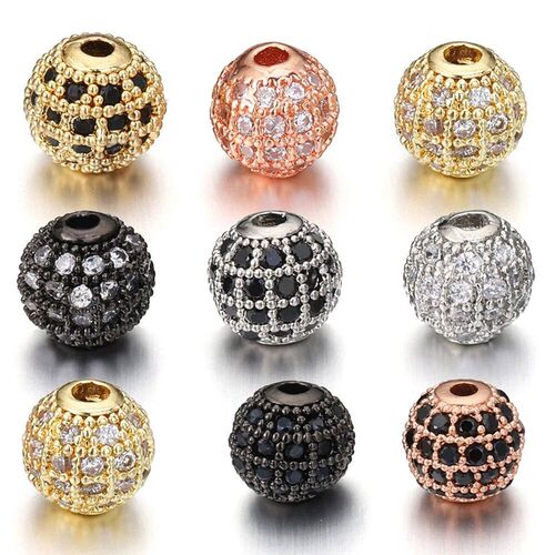 5pcs 6/8/10mm Micro Pave Cubic Zirconia Round Spacer Loose B