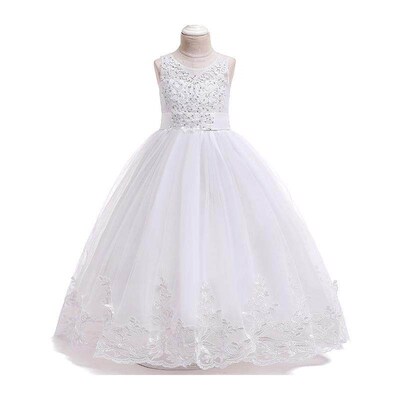 Tailing Girls Christmas Dress Costume White Bridesmaid Kids