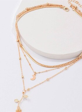 bls-miracle Bohemia Multilayer Moon Gold Pendant Necklaces F
