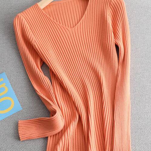 basic v-neck solid autumn winter Sweater Pullover Women Fema