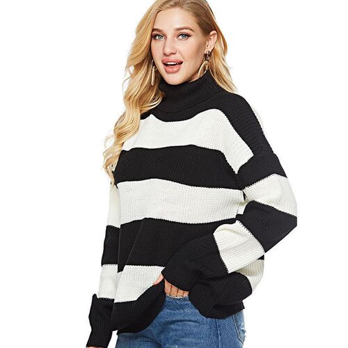 Striped Turtleneck Sweater Women 2021 Fall Long Sleeved Kint