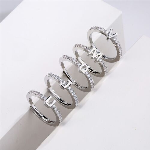 Fashion Initials Letter Ring Women Classic Simple Opening Fi