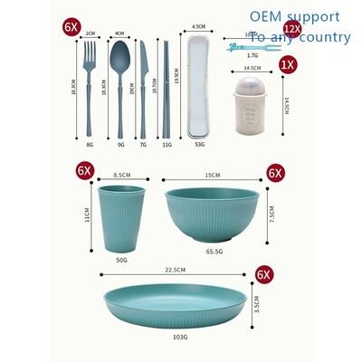 g bowls, plates, cups, knives, forks, spoons, chopsticks set