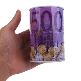 Tinplate Cylinder Piggy Bank Euro Dollar Picture Box Househo