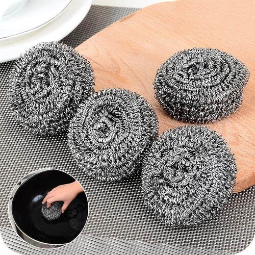 A set of 6 steel wool scrubbing balls for kitchen use, ideal