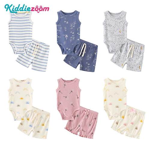Kiddiezoom Summer Cartoon Sleeveless born Clothes Sets Baby