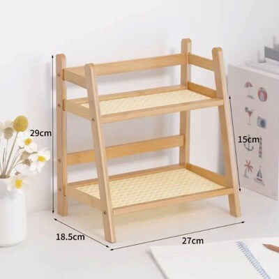 Wooden Storage Shelf for Kithen Rattan Desktop Organizer Dis
