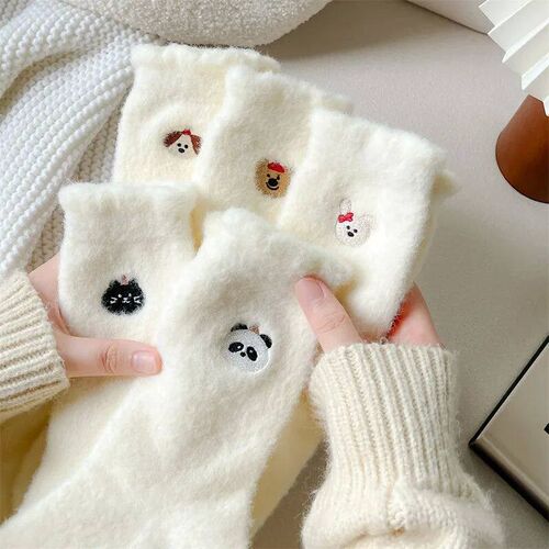 5 pairs of cute cartoon mink fur socks for children mid leng