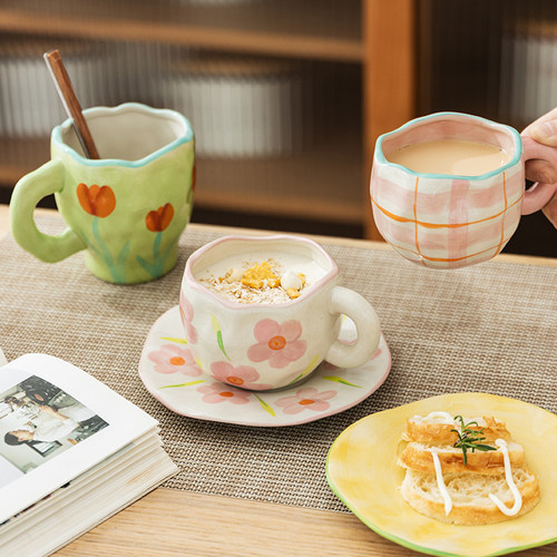 Hand-painted Flower Ceramic Coffee Cup Home Office Mug With