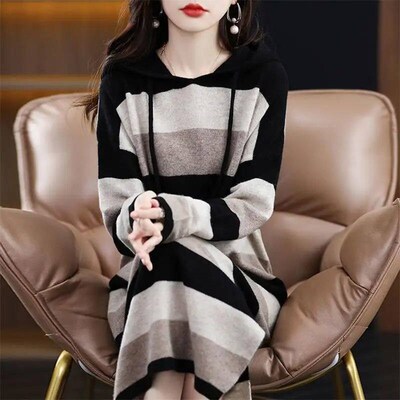 Female Dress 2023 Evening Clothing Striped Robe Long Crochet