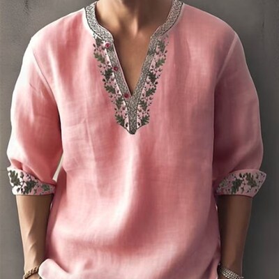 Cross border 2023 thin cotton and linen stand collar shirt