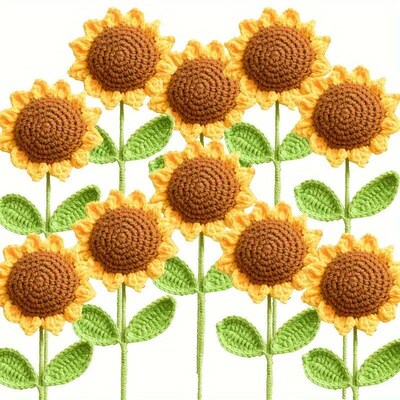 Handmade Crochet Sunflower Bouquet Knitted Artificial Flower