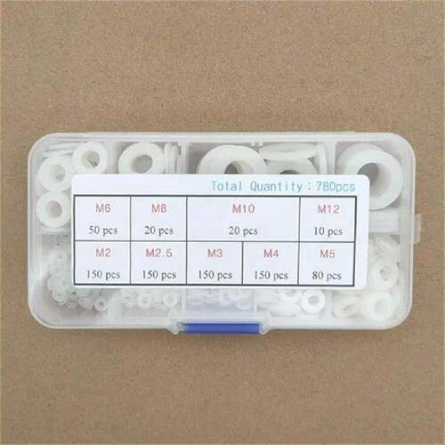 780Pcs White Nylon Washers M2 M2.5 M3 M4 M5 M6 M8 M10 M12 9