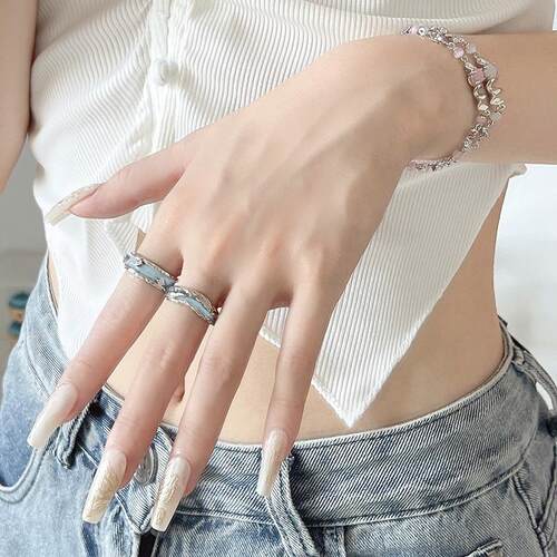 Korean Fashion Geometric Wave Enamel Glaze Rings For Women H