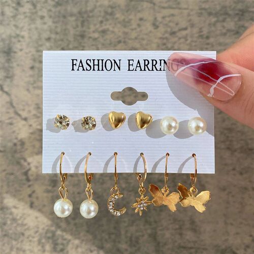 Fashionable Pearl Note Butterfly Geometric Tassel Stud Earri