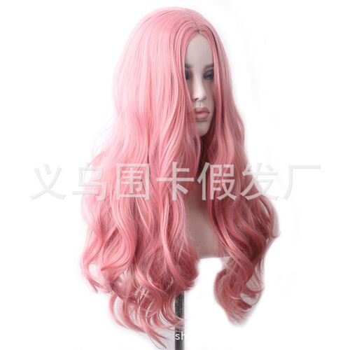 Pink Wig Women Middle-parted Curly Hair Large Wave Wig High