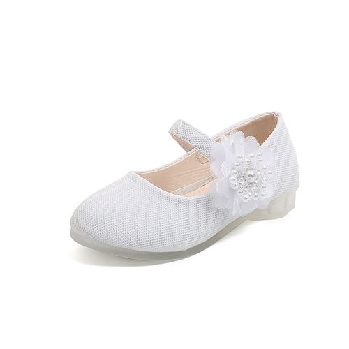 Fashion Pearl Big Flower Girls Leather Shoes Childrens Princ
