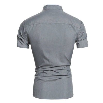 New mens solid color casual commuting short sleeved shirt