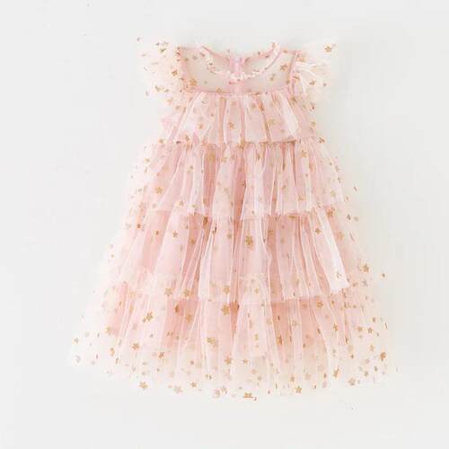 Girls Tulle Super Fairy Princess Dresses Fly Sleeve Rainbow