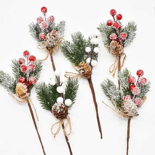 5Pcs Christmas Red Berry Flower Pine Cone Branch DIY Wreath