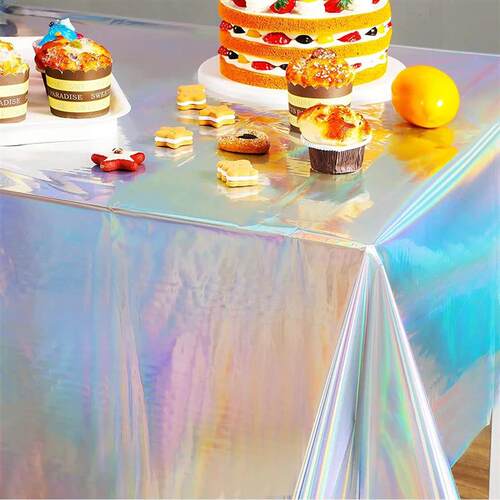 1-Piece Disposable Laser Rectangular Tablecloth Rainbow Alum