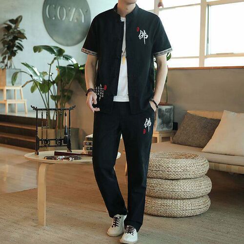 New Suit Summer Short-sleeved Cotton and Linen Suit Tang Sui