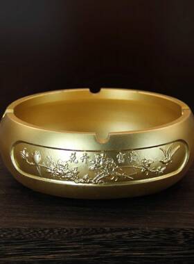 纯摆黄铜浮雕立体烟灰缸家用厅件花开富贵烟办DIK缸公客室商务送