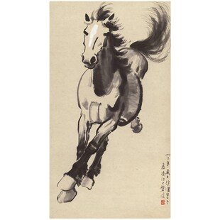 徐悲鸿 奔马图 复古书画水墨写生国画真迹微喷仿古画芯装裱装饰画