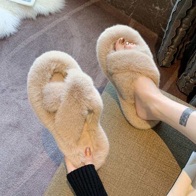 Autumn and Winter Niche Outfit Mao Mao Slippers Womens New