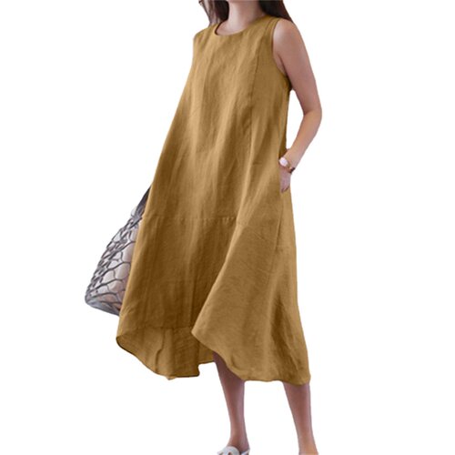 Women Dress Summer  O Neck Sleeveless Loose Tank Dress
