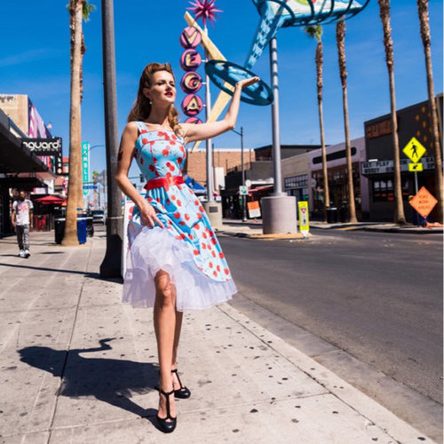 Strawberry Printed Vintage Summer Dresses Women Swing Robe