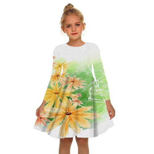 Girls Summer Dress Cartoon Printed Dress Sweater Childrens