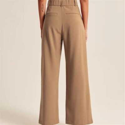 mmuter Dipped Slimming Solid Pocket High Waist Wide Leg Pant