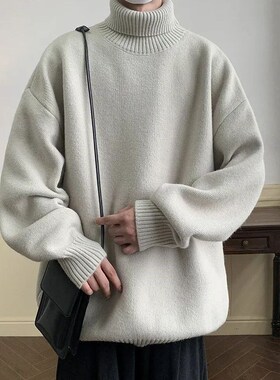 Knitted Warm Sweater Men Turtleneck Sweater Mens Loose Casu