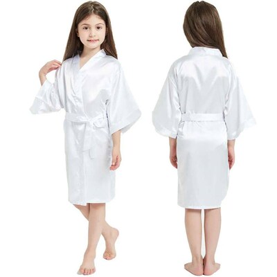 Girls Silky Satin Robes Children Pure Kimono Dressing Gown B