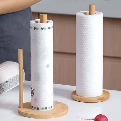 Kitchen Wooden Roll Paper Towel Holder Bathroom Tissue Verti