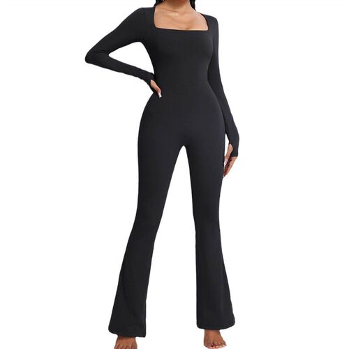 Oasis horn one-piece yoga suit, long sleeved square neck