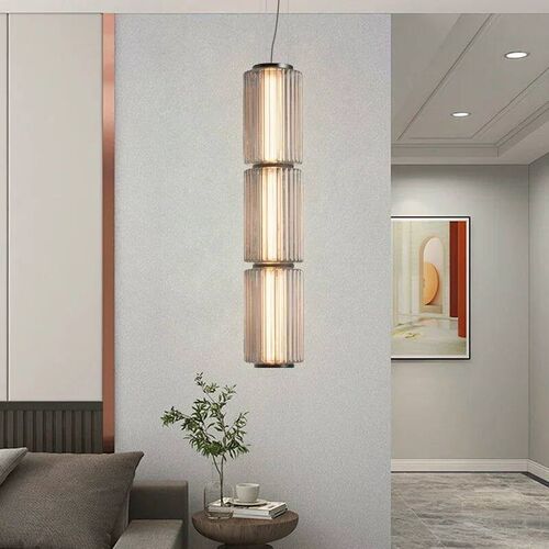Minimalist Long Stripe Pendant Light Smoke Gray Glass Lampsh