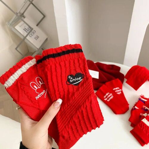 Red Socks Womens Autumn and Winter Primordial Year Wedding